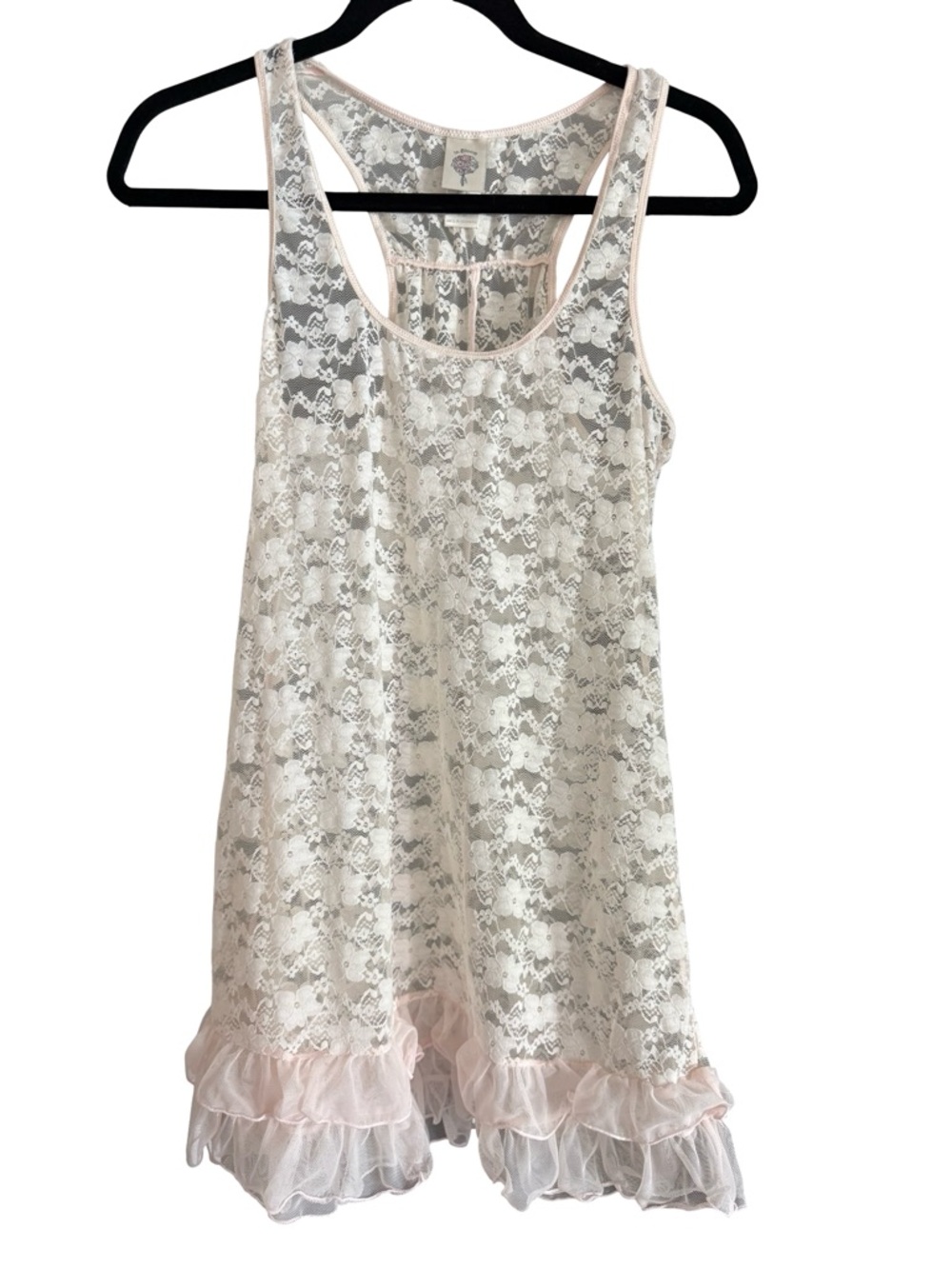 In Bloom Lace Tunic Ruffle Hem Sheer Racerback Boho Cream Small